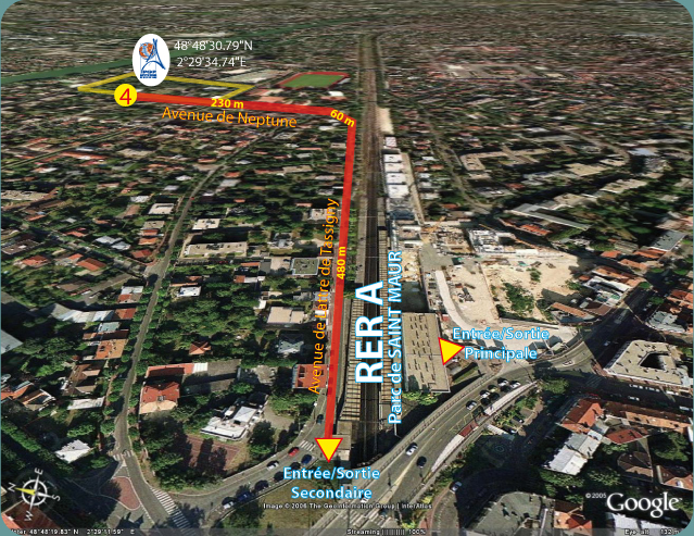 Plan d'accès à l'Observatoire de Saint-Maur depuis le RER A