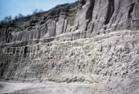 Photo 4 : Dépôt chaotique formé par les nuées à Pozelle au sud du Vésuve (la personne au centre du dépôt donne l'échelle).

On y trouve des blocs de lave de plus de 3mètres de diamètre ainsi que des blocs de calcaire arrachés par l'avalanche.
Cliché Sigurdsson et al, 1985 ardentes

