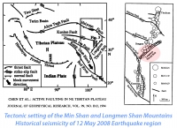 Contexte tectonique du séisme du Sichuan Lungmen Shan Thrusts (tiré de Chen et al., JGR, 1994)