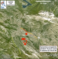 Sismicité dans les 10 jours précédant le choc principal du 6 Avril.