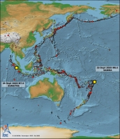 Localisation des séismes des Îles Samoa et de Sumatra des 29 et 30 septembre 2009