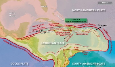 Schéma simplifié des plaques tectoniques et principales failles. P. Tapponnier and Liow Hong San, EOS-Singapour, after N. Feuillet, Thèse, 2000.