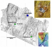 Champ hydrothermal Lucky Strike et emplacements potentiels des nœuds d’observation SEAMON et de la bouée BOREL. Adapté de Ondreas et al. 2009.