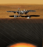 Vue d'artiste du rover de la mission InSight sur Mars. © JPL/NASA.